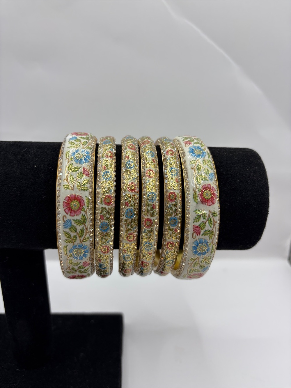 Floral Enamel Gold-Tone Bangle Bracelet Set - White, Pink & Blue